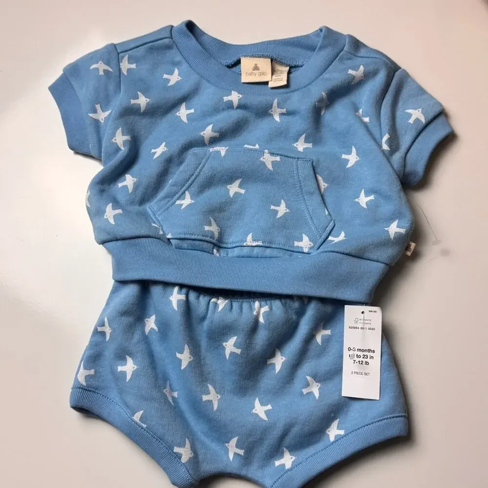 Baby Gap Bird Print Short Sleeve and Matching Short Set Sz  0-3M NWT